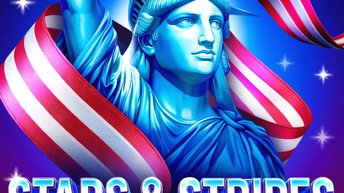 Stars & Stripes Hold and Win اسلاٹ گیم کا ایک منظر جس میں حب الوطنی کے تھیم اور آتش بازی کے اثرات نمایاں ہیں۔